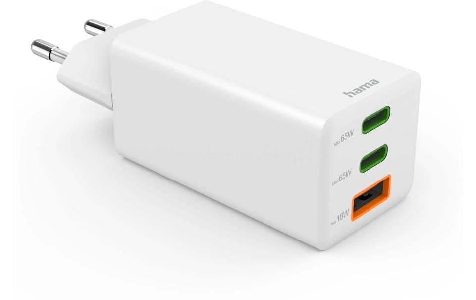USB-Wandladegerät Gan charger 2x USB-A USB-C 65 W WeissSchnellladegerät mit 1x USB-C und 2x USB-A