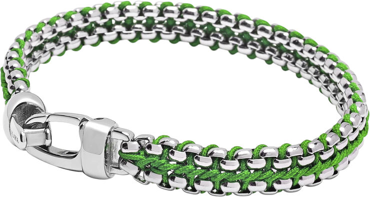 Nialaya Men's Green Woven 8mm Box Chain Bracelet in Silver Green / silver