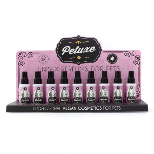 Expositor de perfumes Petuxe com várias fragrâncias para animais de estimação
