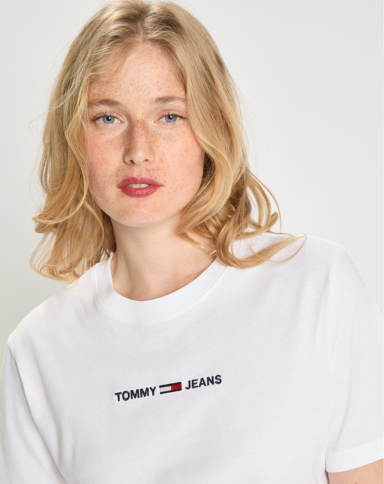 Tommy Jeans T-Shirt 100% Coton Bio linear logo blanc