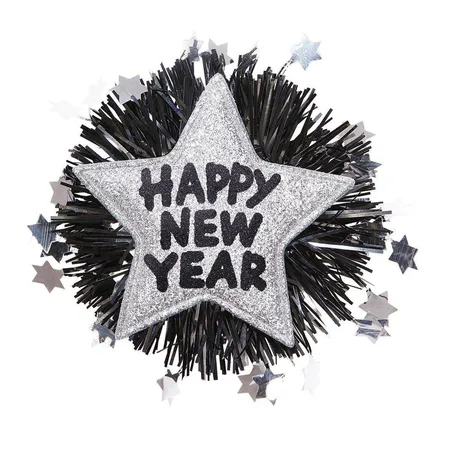 Widmann Brosche Happy New Year schwarz / silber, 12 cm