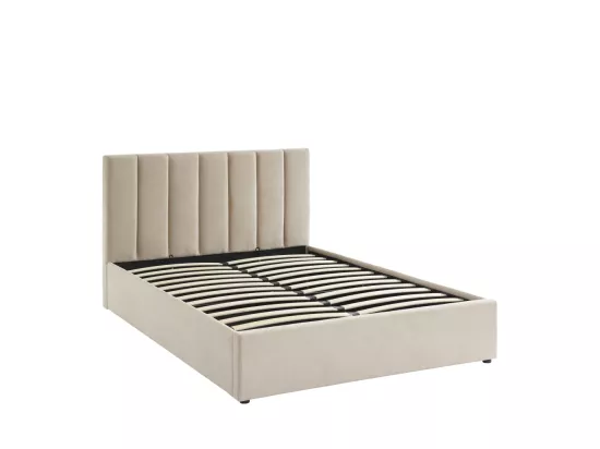 Billie - Lit coffre matelassé en tissu 140x190cm - Beige