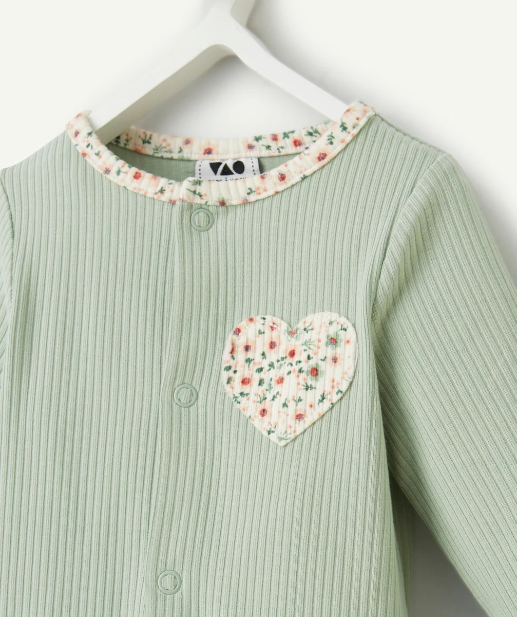 dors bien transformable bébé en coton bio vert côtelé avec coeur