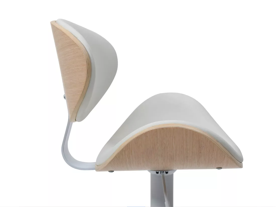 Lot de 2 tabourets de bar en simili, placage chêne et métal - Hauteur réglable - Naturel clair et Blanc - MONTENEGRO