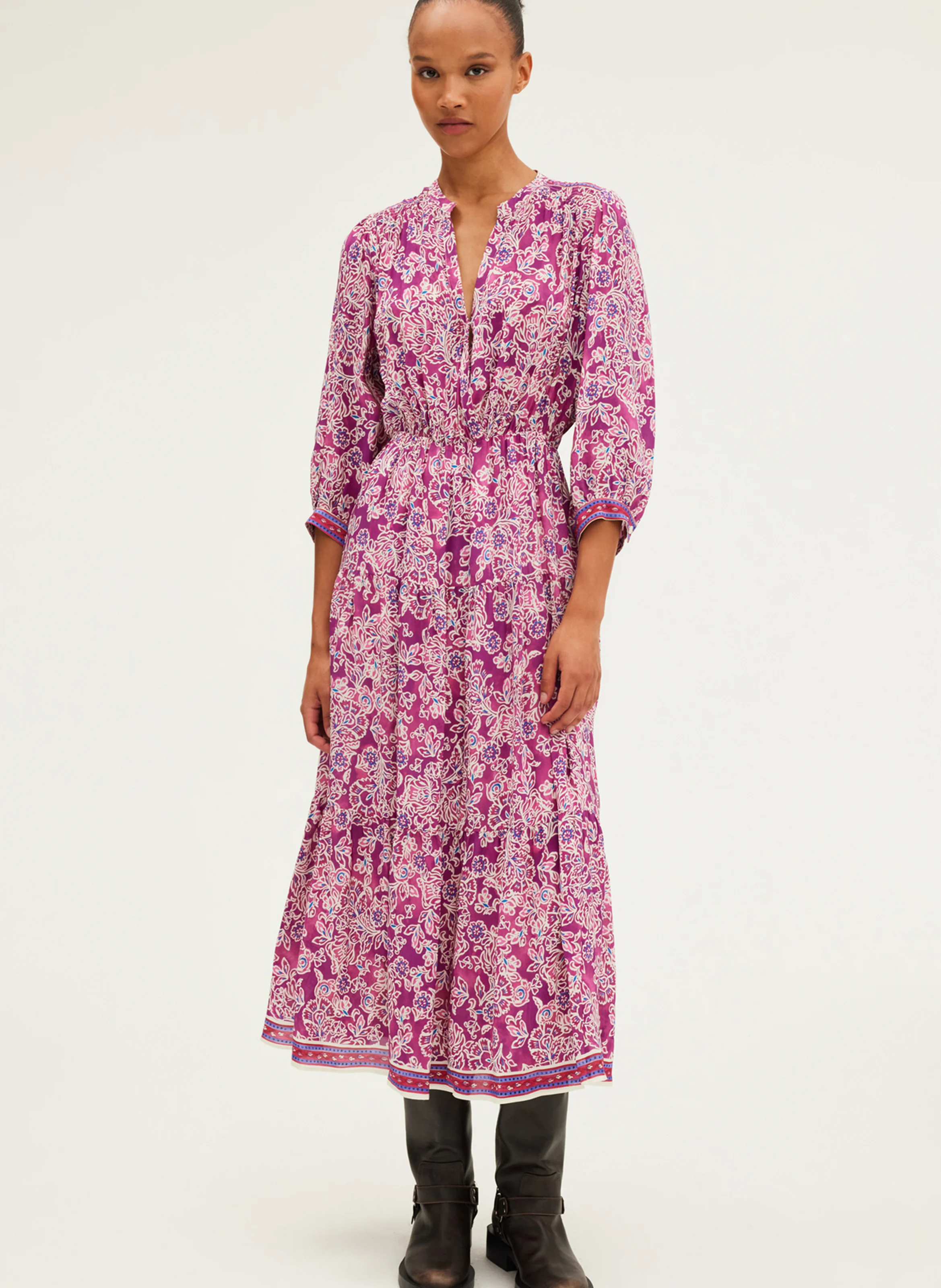 STEPHANN - Robe longue droite à imprimés | Violet