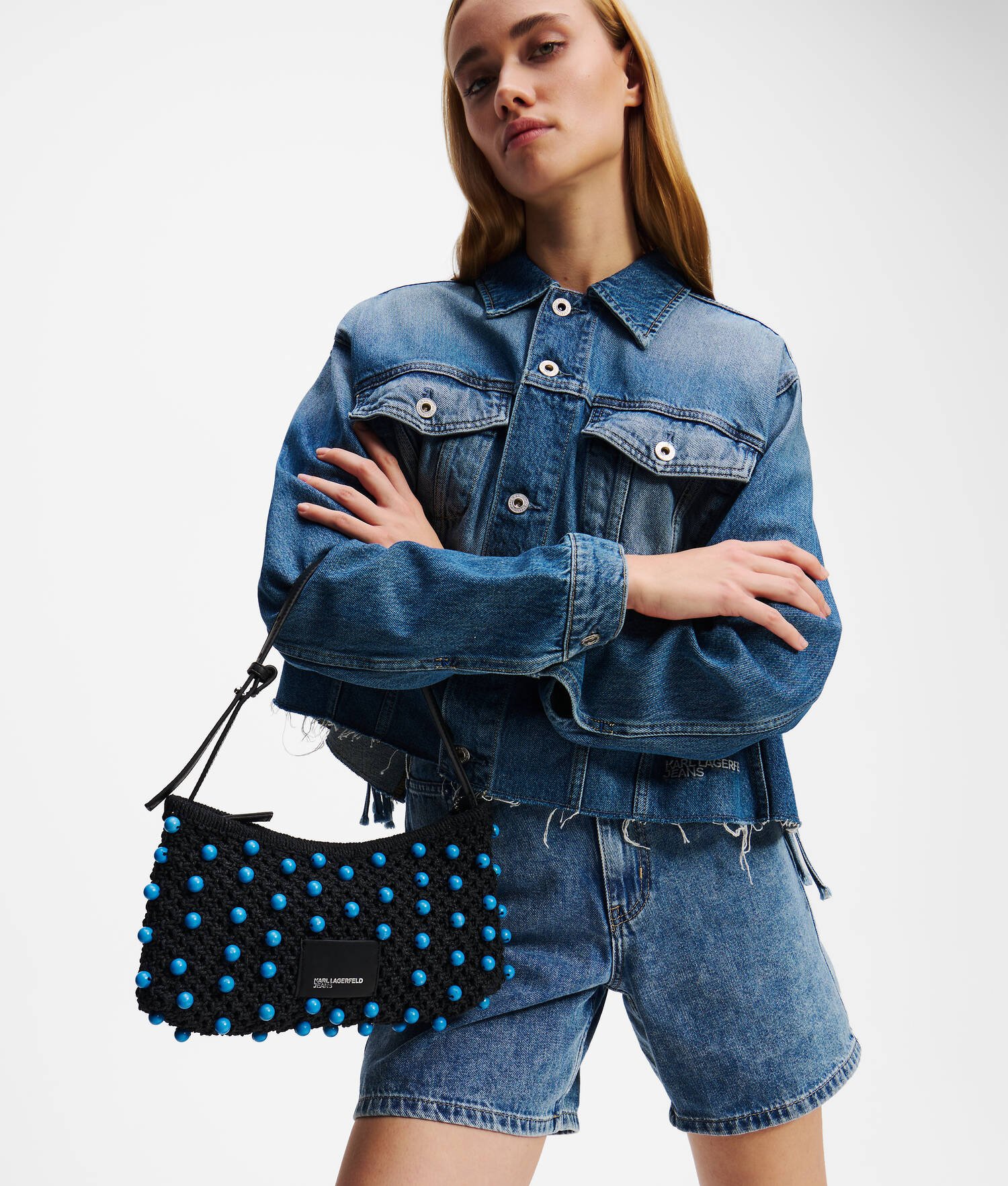 SAC PORTÉ ÉPAULE PERLÉ EN CROCHET - Noir