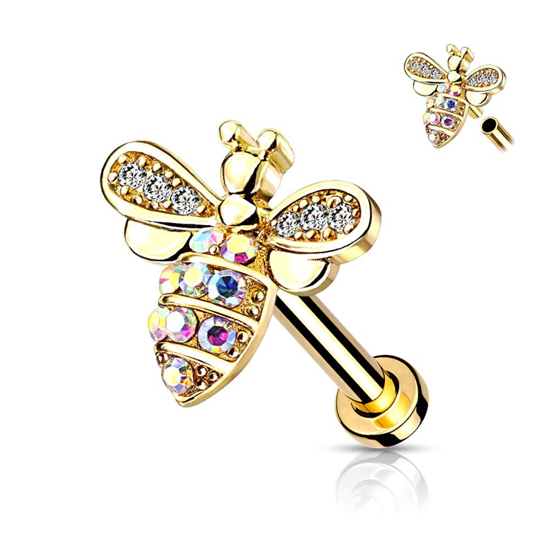 Piercing labret abeille plaqué or