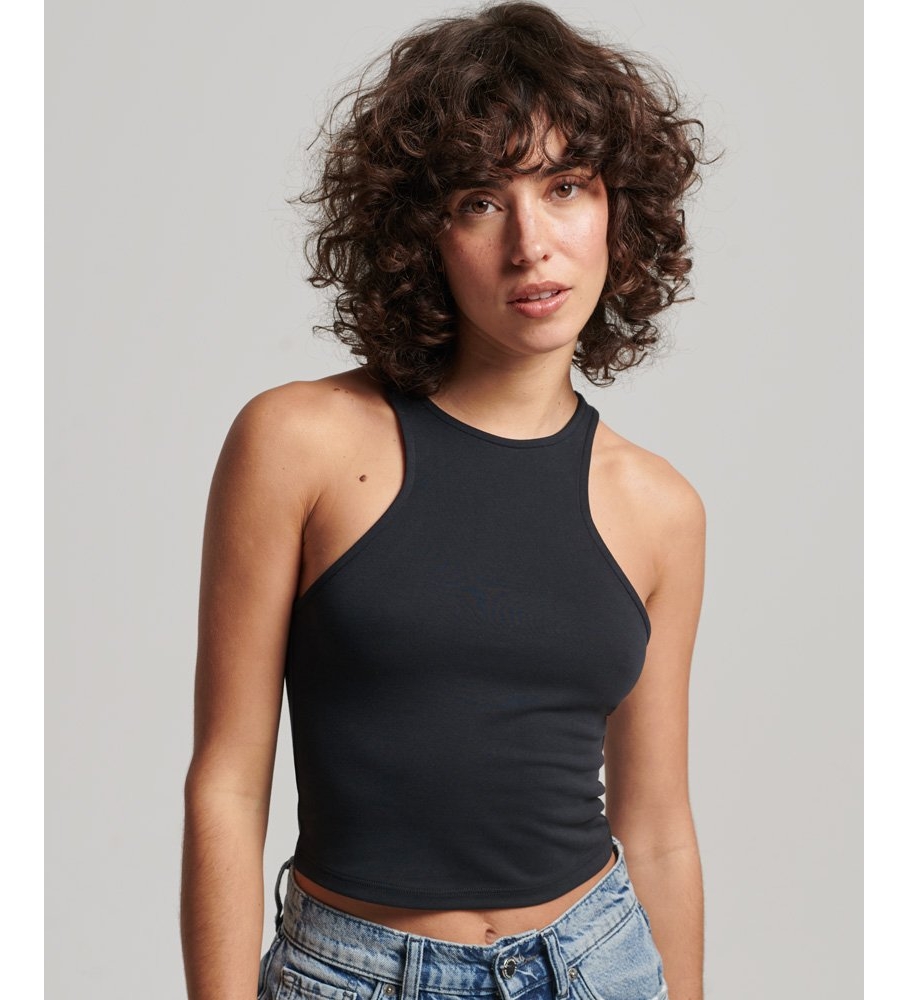 Top preto sem mangas de malha Superdry Racer Studios