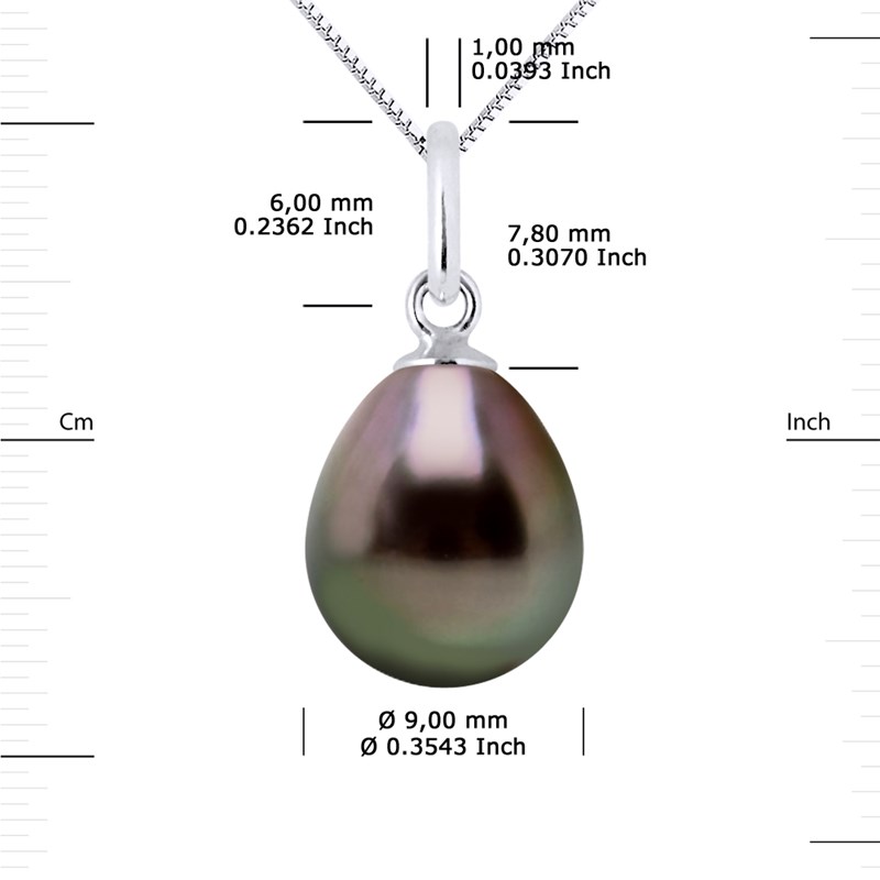 Pendentif Articulé Fil Or Blanc et Véritable Perle de Culture de Tahiti Poire 9-10 mm