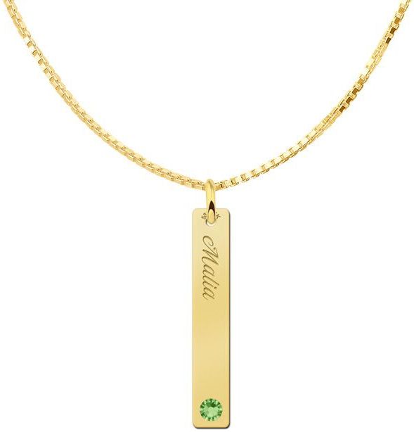 Gouden Bar naamketting hanger met gravure en geboortesteen Names4Ever