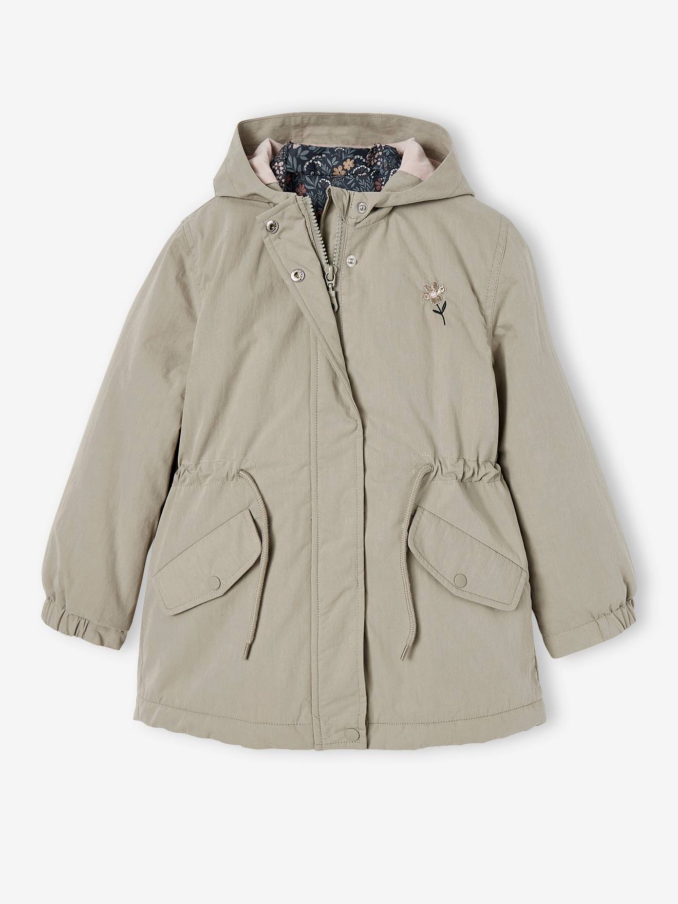 Parka 3 em 1 para meninas, ideal para meia-estação, rosa-maquiagem.