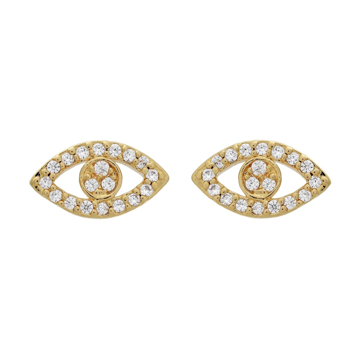 Boucles d'oreilles oeil symbole serti d'oxyde de zirconium Plaqué or 750 3 microns