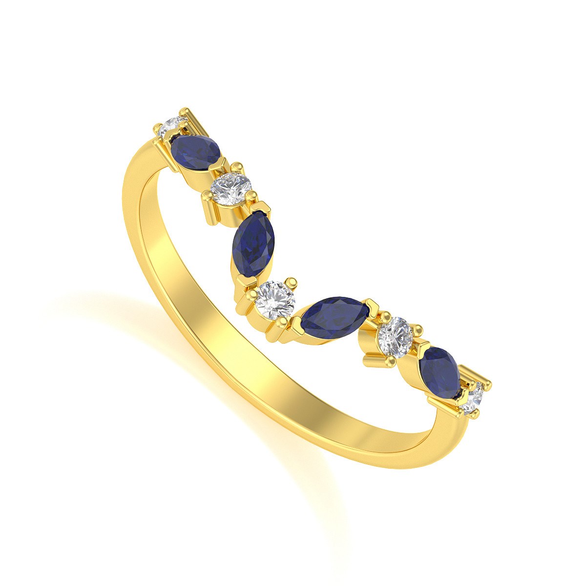 Bague ADEN Or 585 Jaune Saphir et diamants 1.9grs