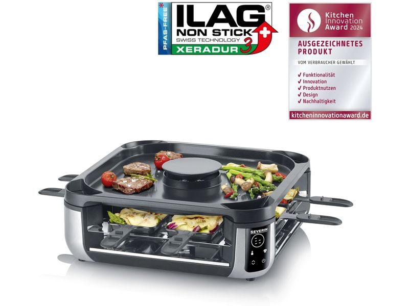 Severin Racletteofen RG 2379 Smokeless 8 Personen Rauchreduzierter Raclette-Grill mit 1900 W Leistung