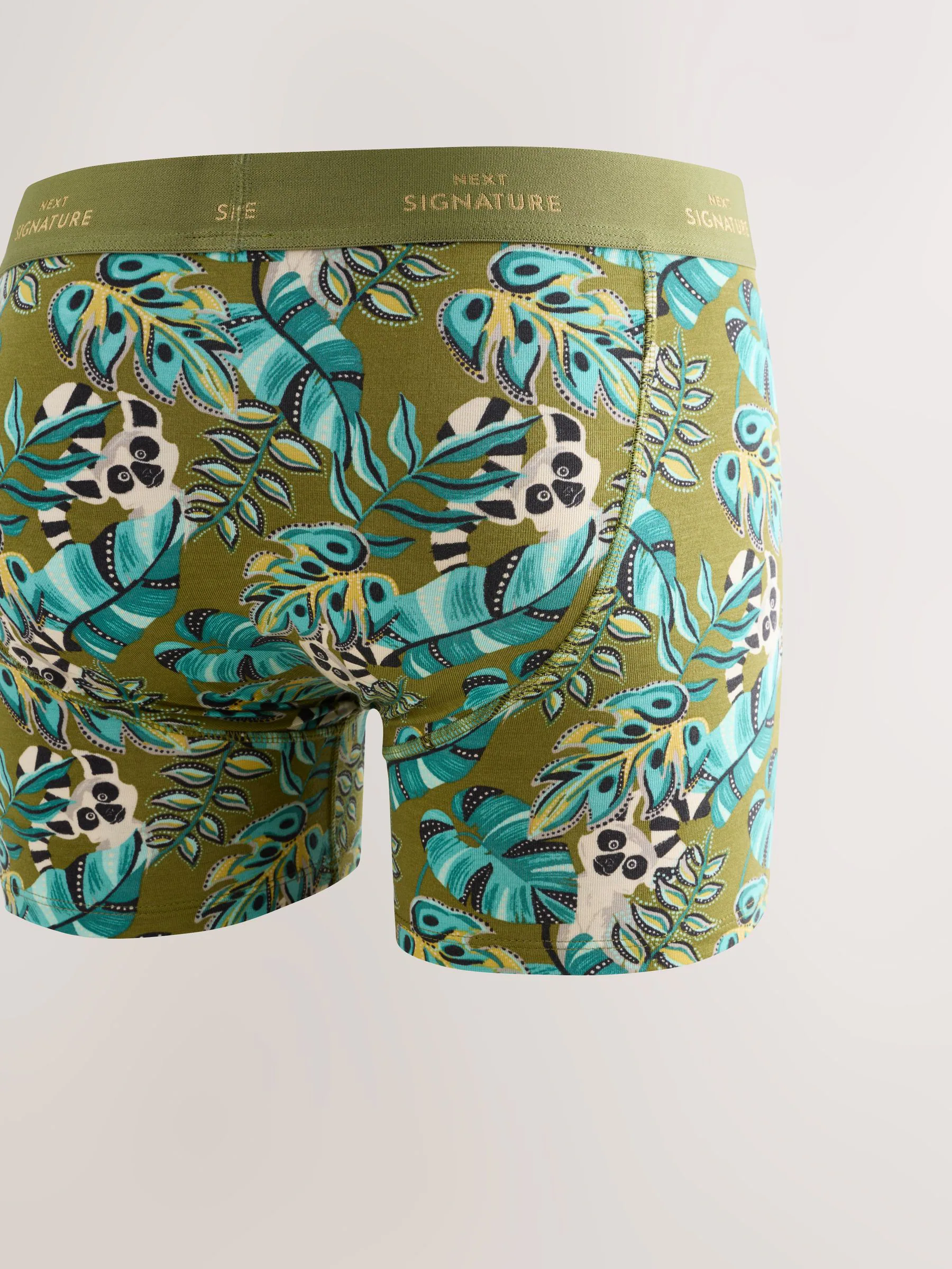 Groen/blauwe blad- en dierenprint - Signature katoenrijke boxershorts verpakking van 4