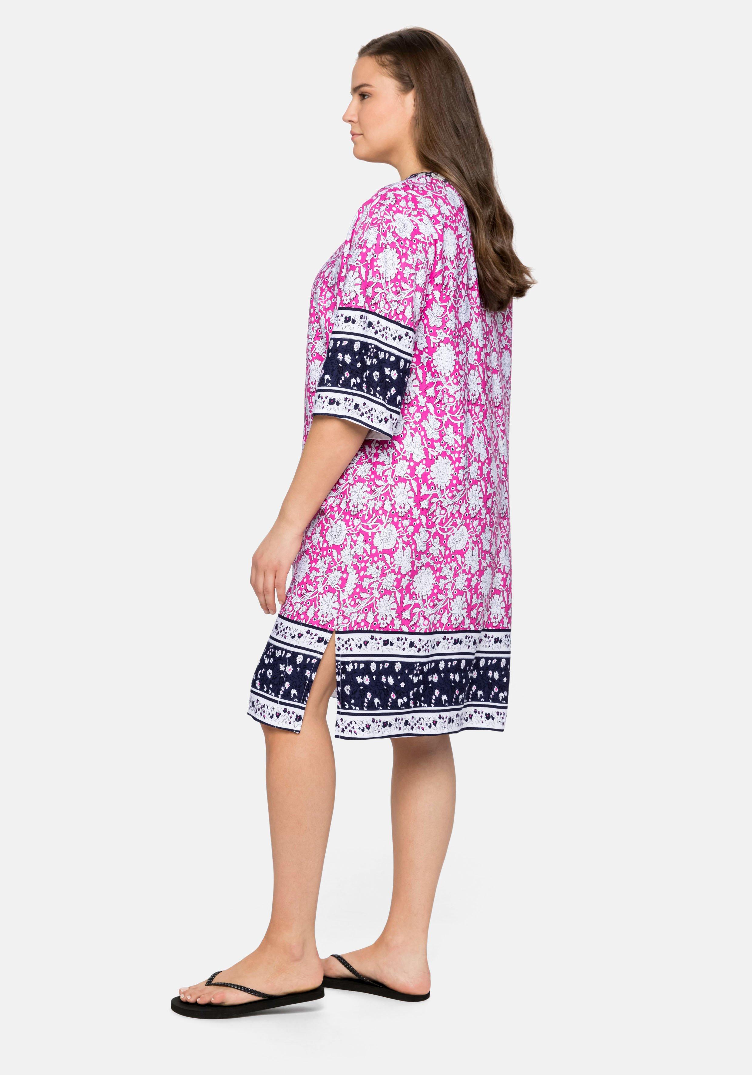 Lounge-Kleid mit Blumenprint und Bordürendruck