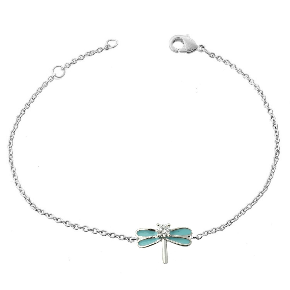 Bracelet libellule émail bleu turquoise et oxyde de zirconium Argent 925 Rhodié