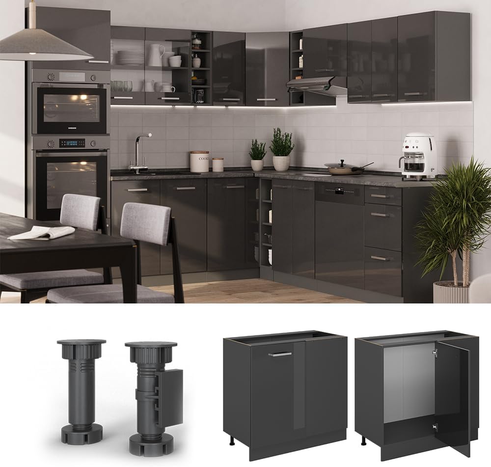 Vicco Eckunterschrank R-Line, Anthrazit Hochglanz, 86 cm ohne Arbeitsplatte