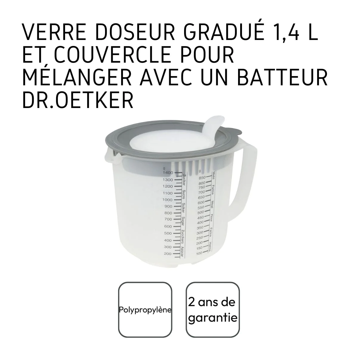 Verre mélangeur et doseur en plastique de 1,4 litre Dr. Oetker