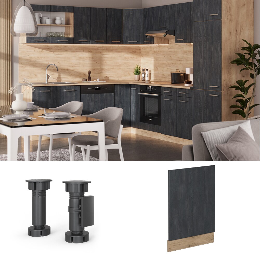 Vicco Geschirrspülerblende R-Line Schwarz Beton Eiche 45 cm ohne Arbeitsplatte