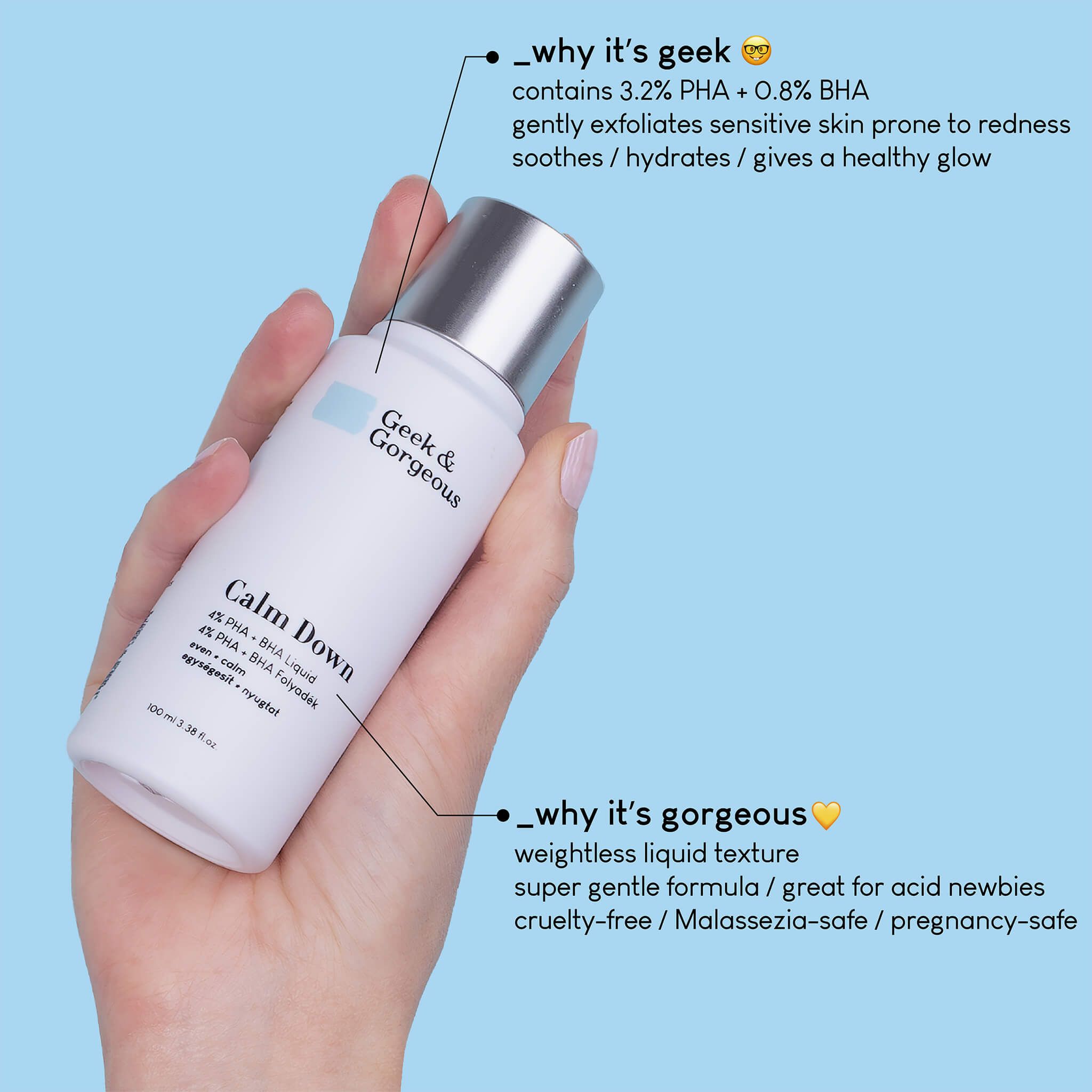 Geek & Gorgeous Calm down - sanftes Peeling für das Gesicht, mit PHA und BHA-Säuren, 100ml