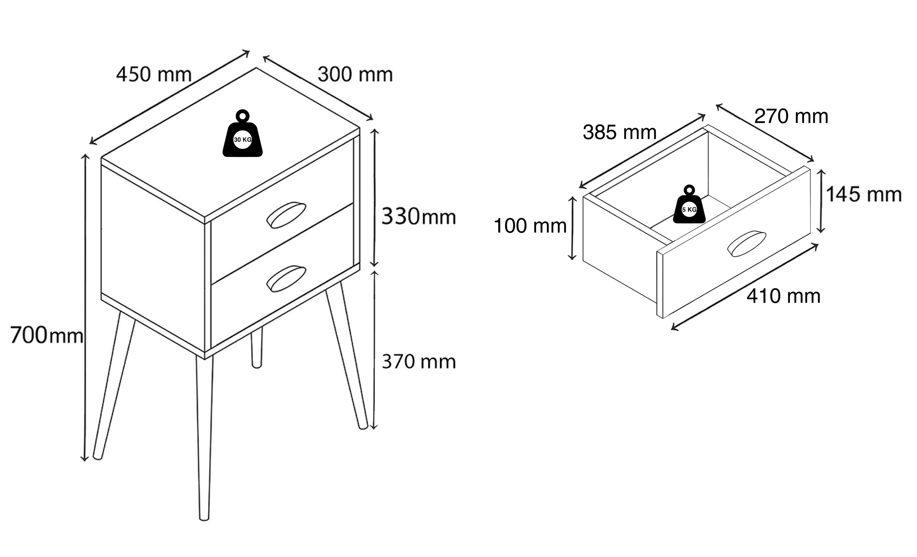 VCM Nachtschrank Beistelltisch Schublade Konsole Boxspring Nachttisch Singol XXL