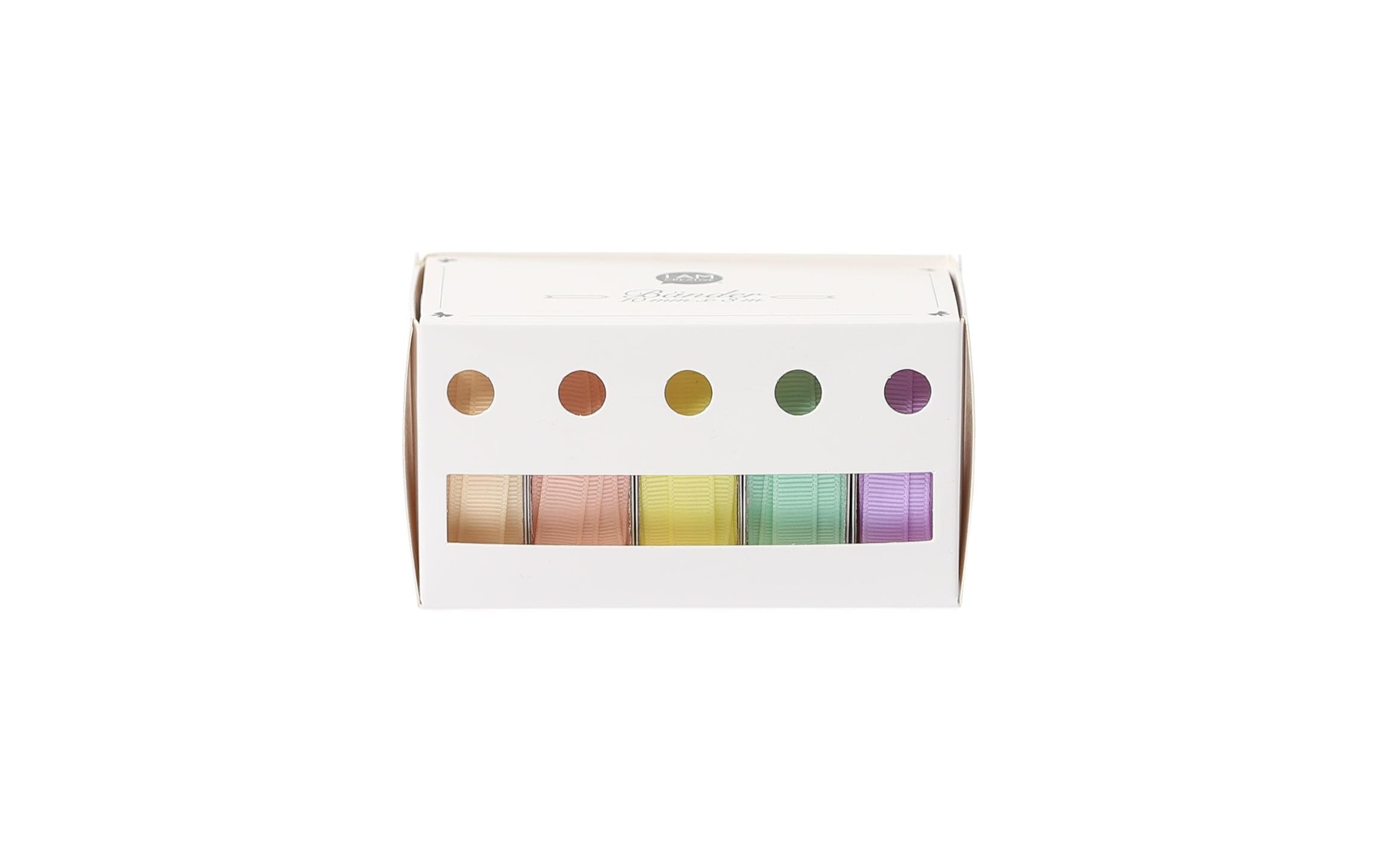 Geschenkband Box 5 Bänder, Pastell, 1 cm x 3 mStoffband zum Verpacken von Geschenken
