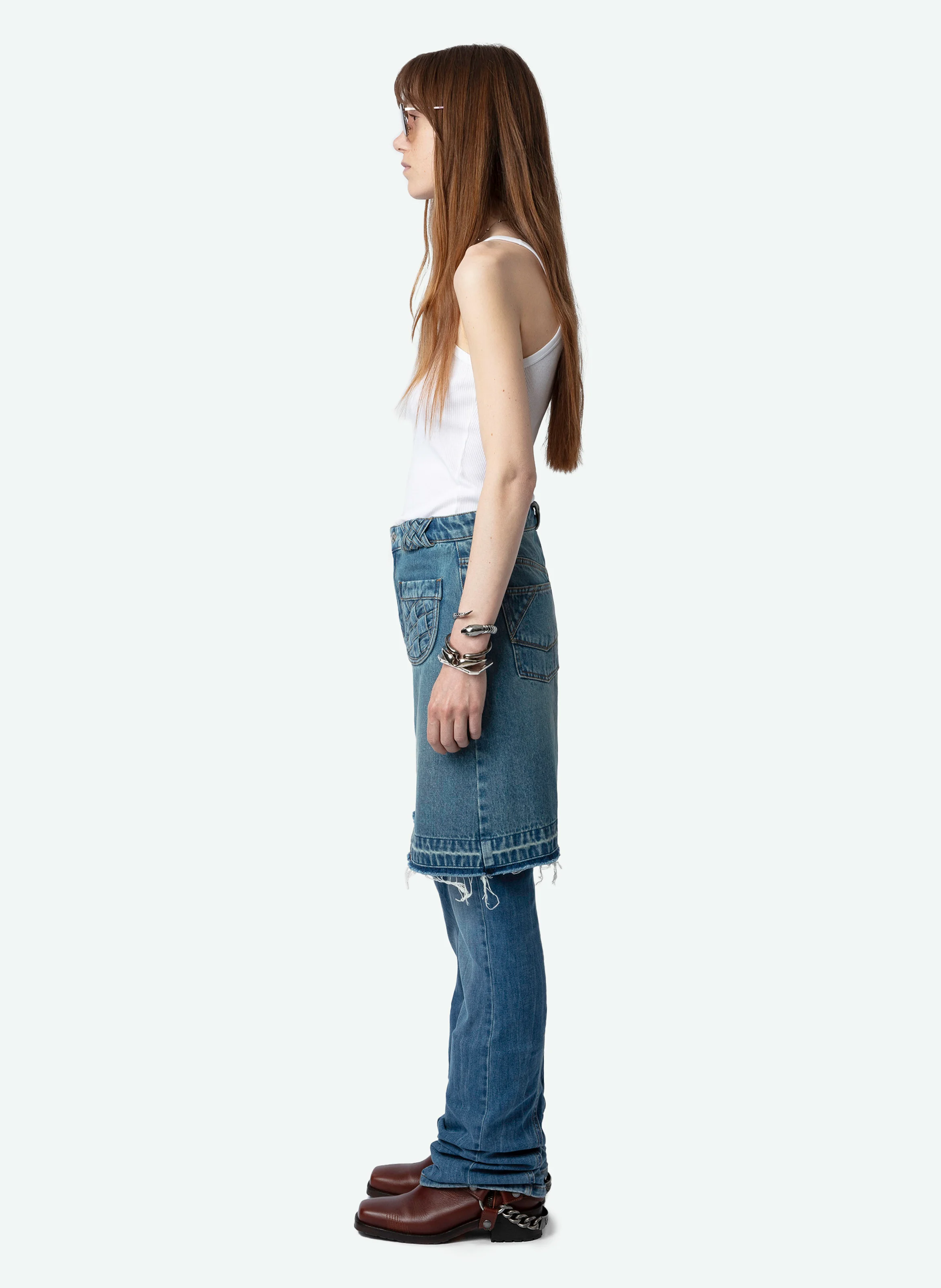 JINGLE - Jupe courte denim délavé en coton bio | Bleu