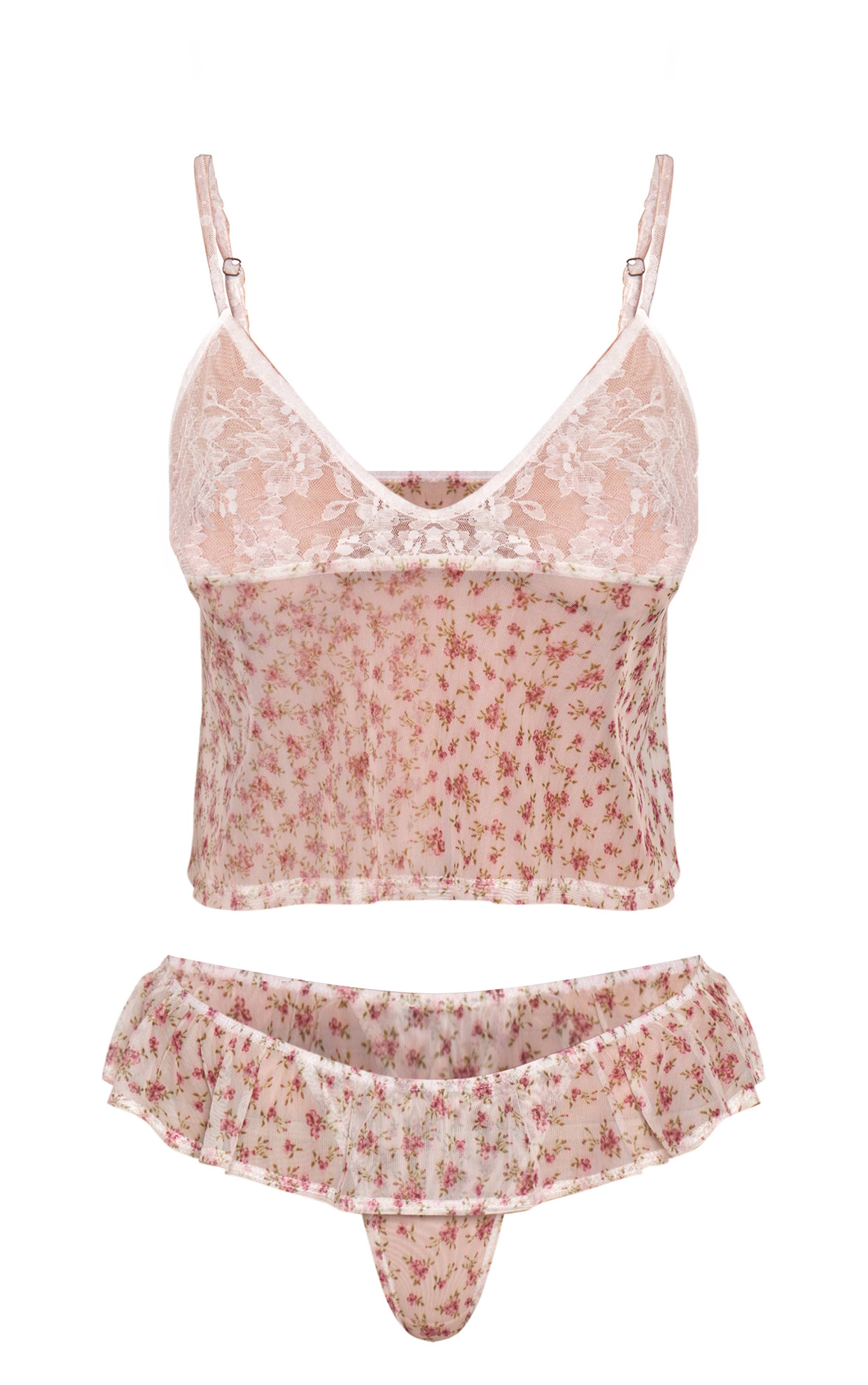Ensemble Pyjama Caraco Fluide À Buste En Dentelle Fleurie Ditsy Et Short À Volants
