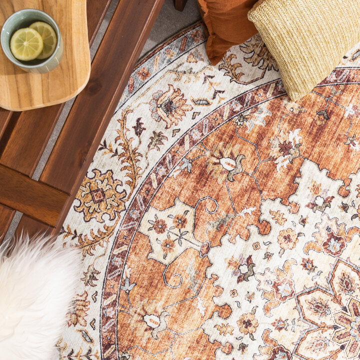 Rond vintage buitenkleed - Santo Medaillon Terra