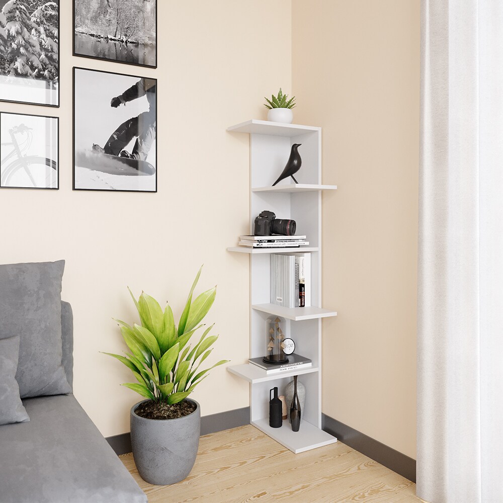 Vicco Bücherregal Standregal Eckregal Tera weiß 6 Etagen Wandregal Nischenregal