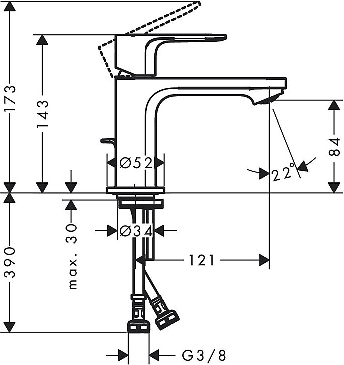 Mitigeur de lavabo Rebris E 80 CoolStart avec tirette et vidage Chromé