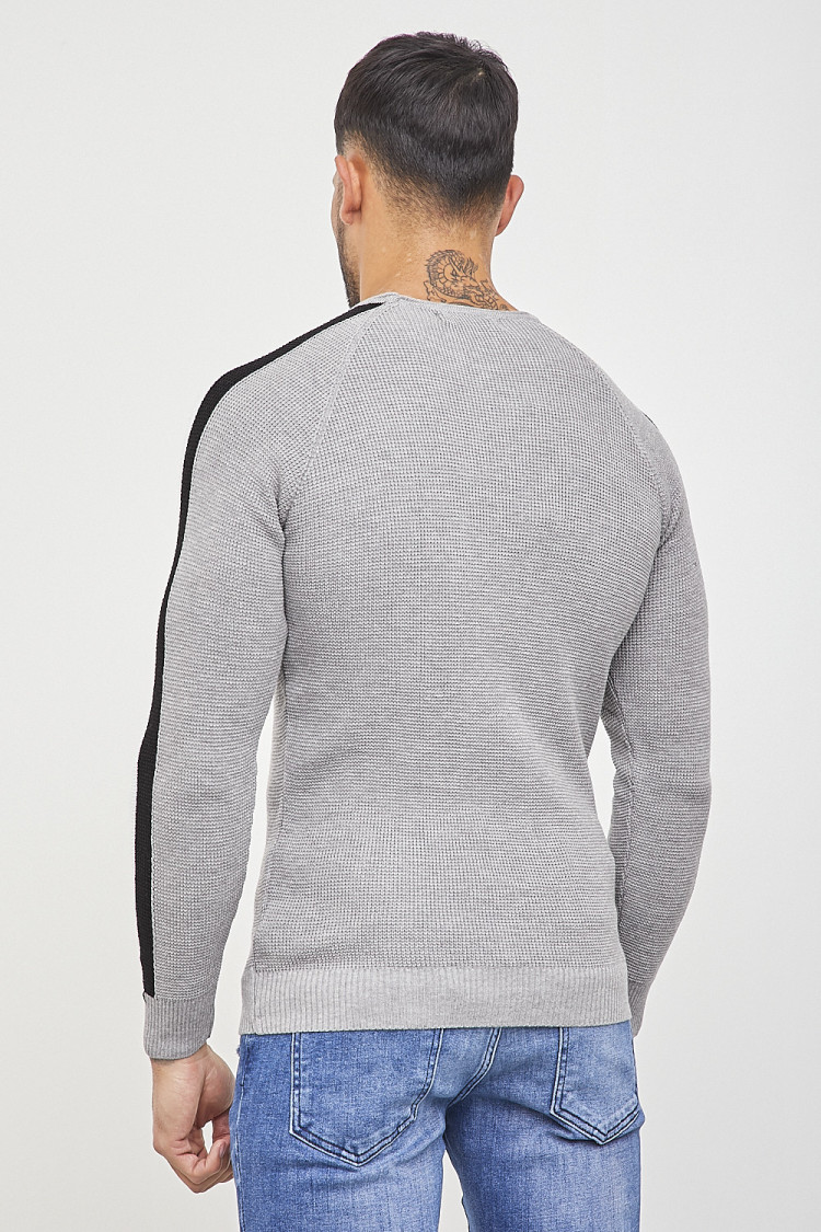 Pull gris à bandes
