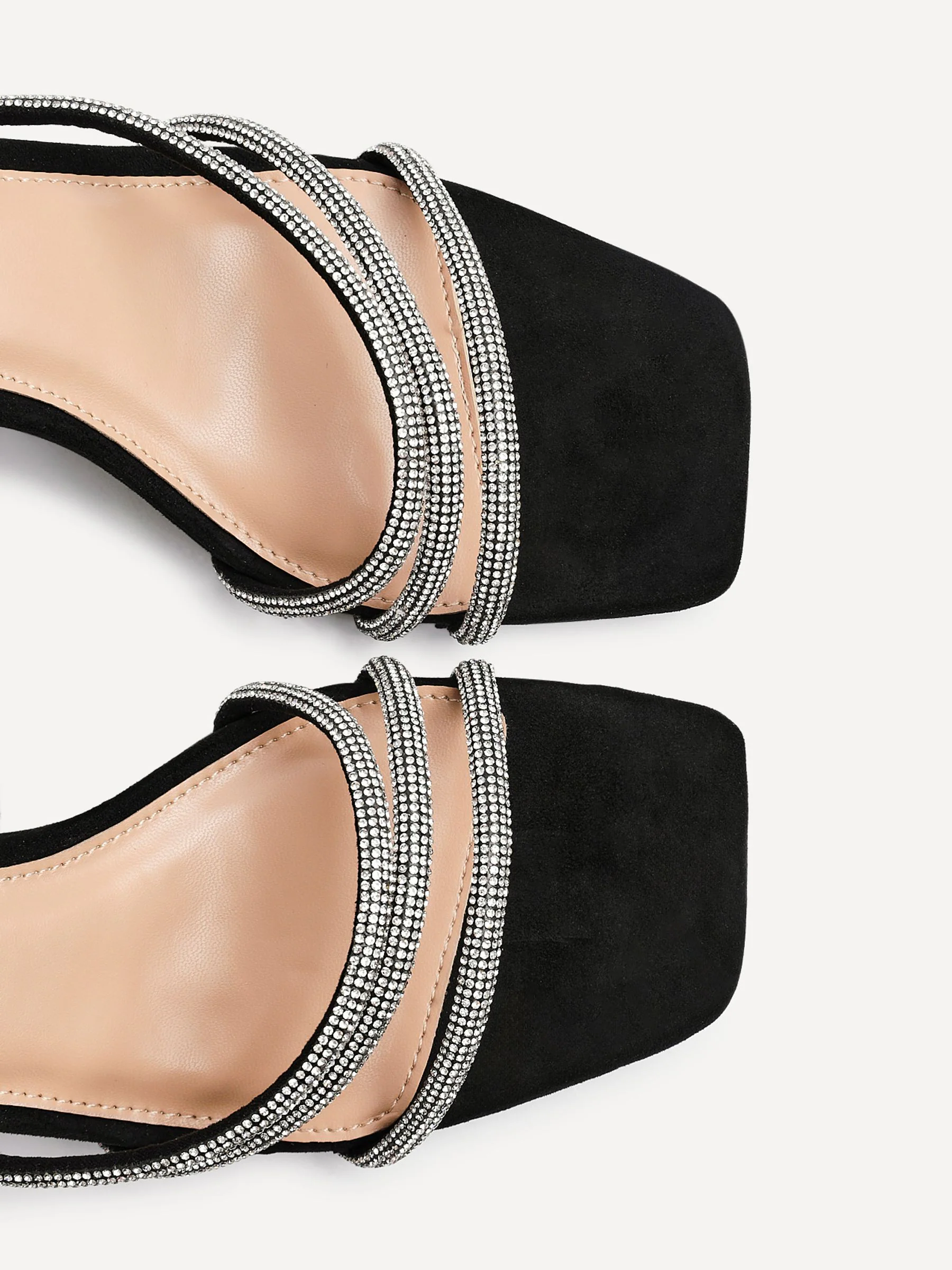 Zwart - Linzi Glimmer Diamante Block Heel Sandals