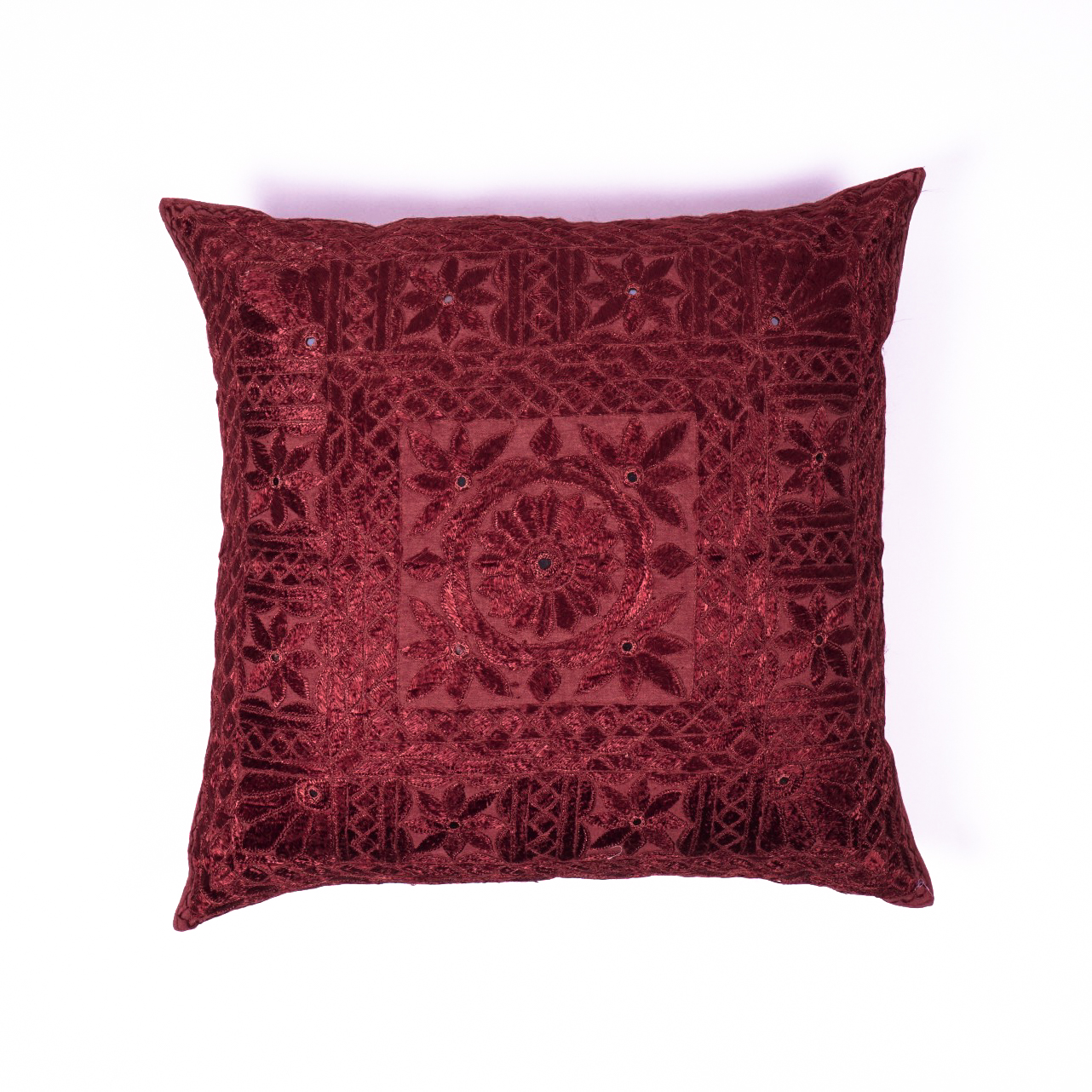 Handbestickte Kissenhülle 'Ton', weinrot, L 60 cm, B 60 cm von fischer's lagerhaus