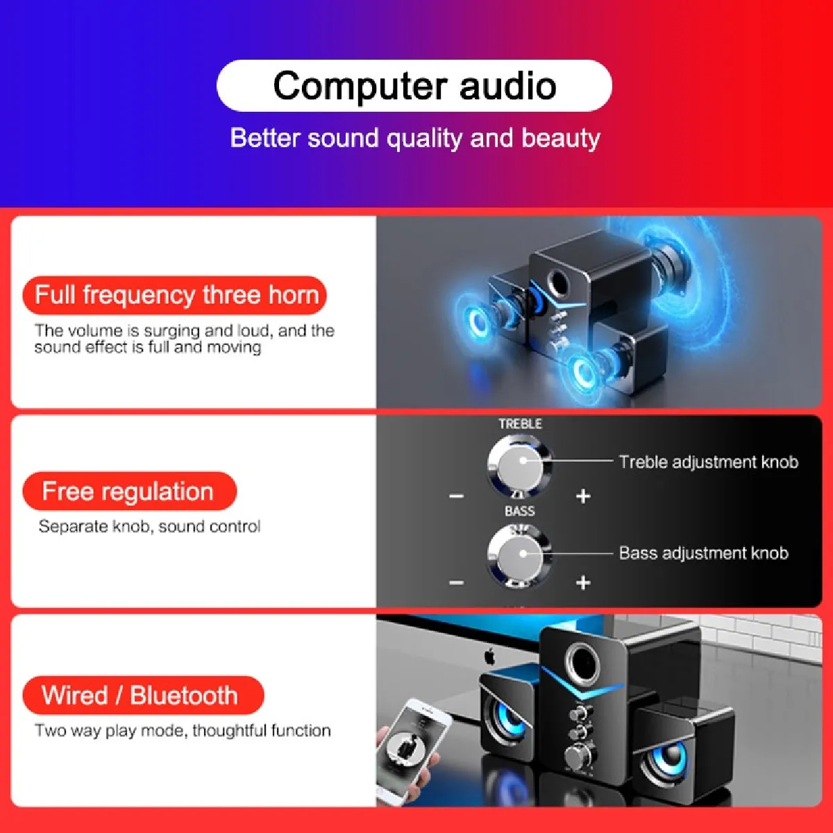 Universal 3PCS Enceinte Bluetooth Noir