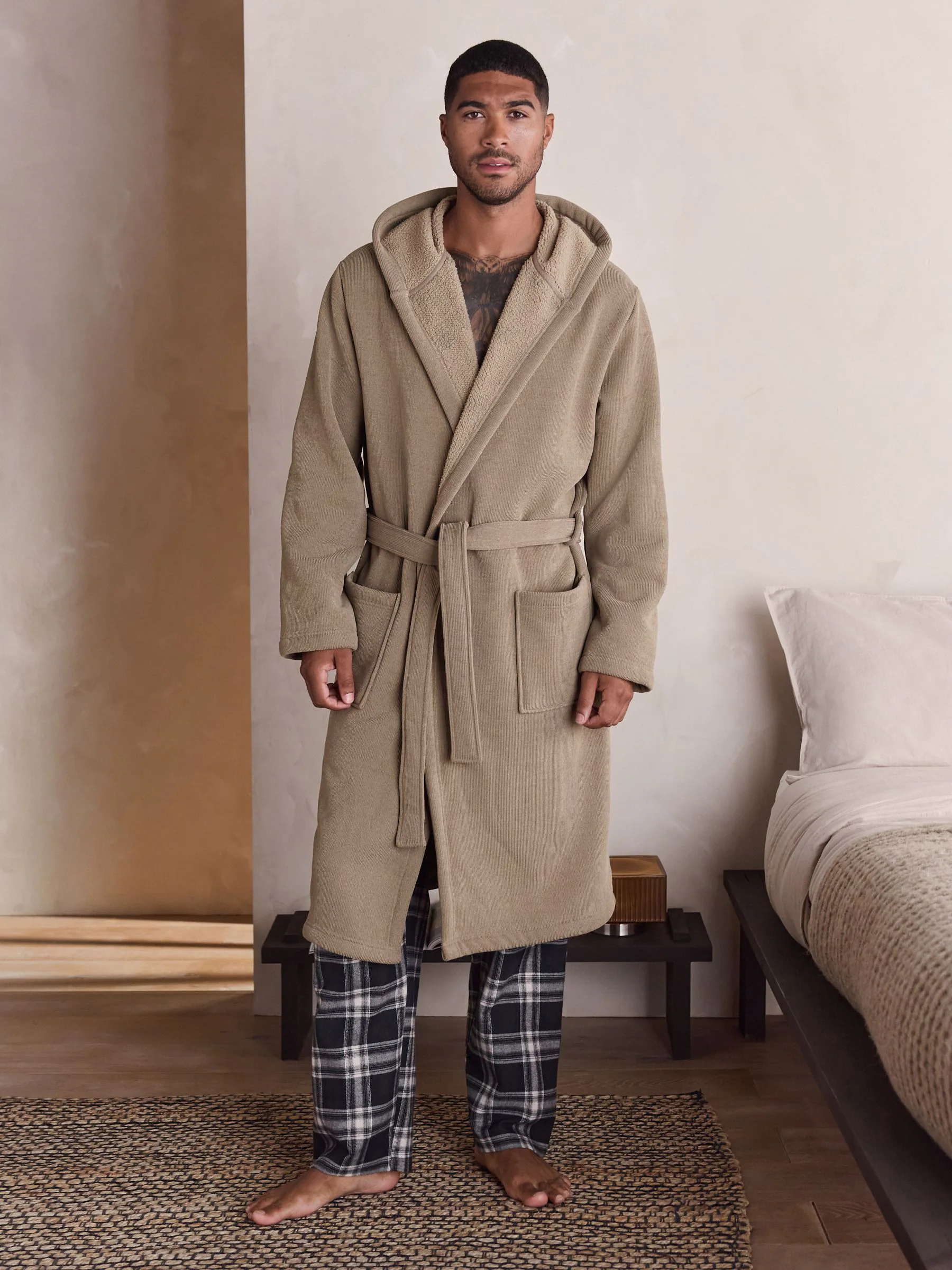 Neutraal kiezelkleurig - Corded Textured Dressing Gown