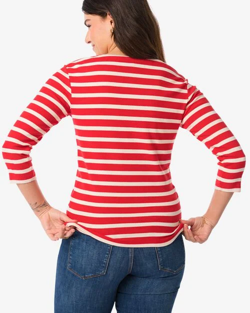 t-shirt Cara à col bateau et rayures pour femmes rouge