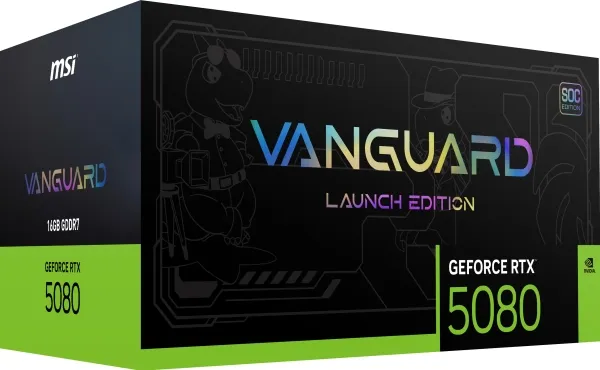 MSI GeForce RTX 5080 16G VANGUARD SOC LAUNCH EDITION, GeForce RTX 5080, 16 GB, GDDR7, 256 Bit, 7680 x 4320 pixel, PCI Express x16 5.0