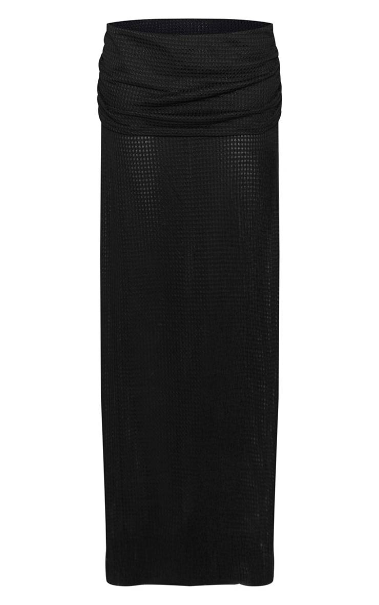 Noir Jupe Longue Coordonnée Taille Froncée Texturée