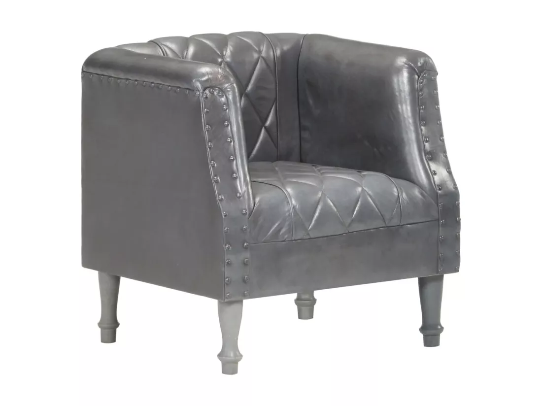 Chaise cabriolet Gris Cuir véritable de chèvre