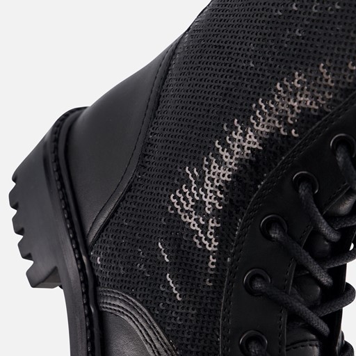 Muyters Glitter Veterboots zwart Leer