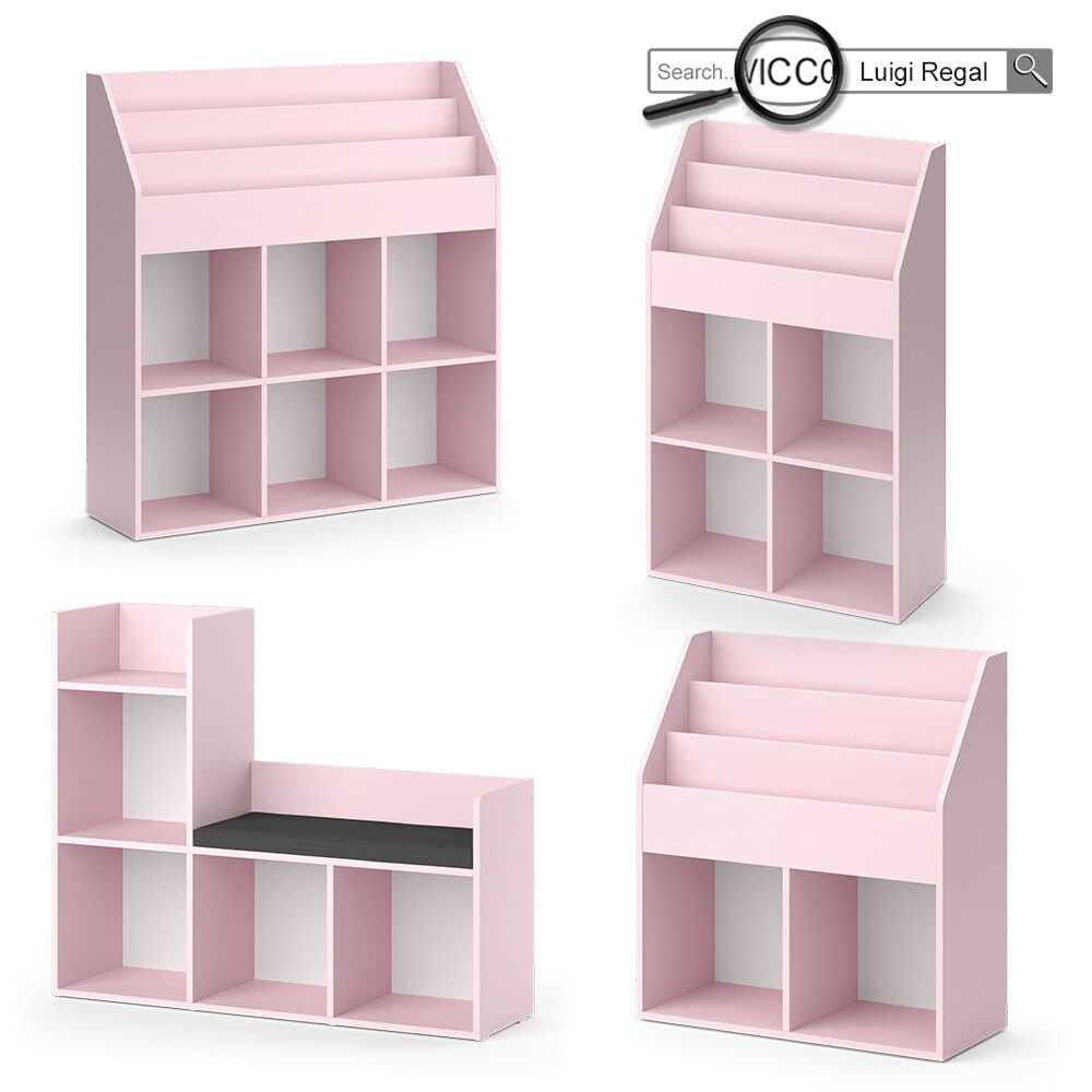Vicco Kinderbücherregal Luigi 72 x 79 cm, Rosa, Kinderzimmerregal, mit Faltboxen