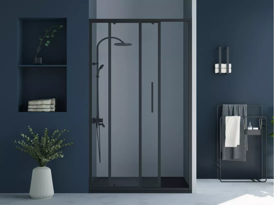 Porte de douche coulissante noir mat style industriel - 140 x 195 cm - TORONI