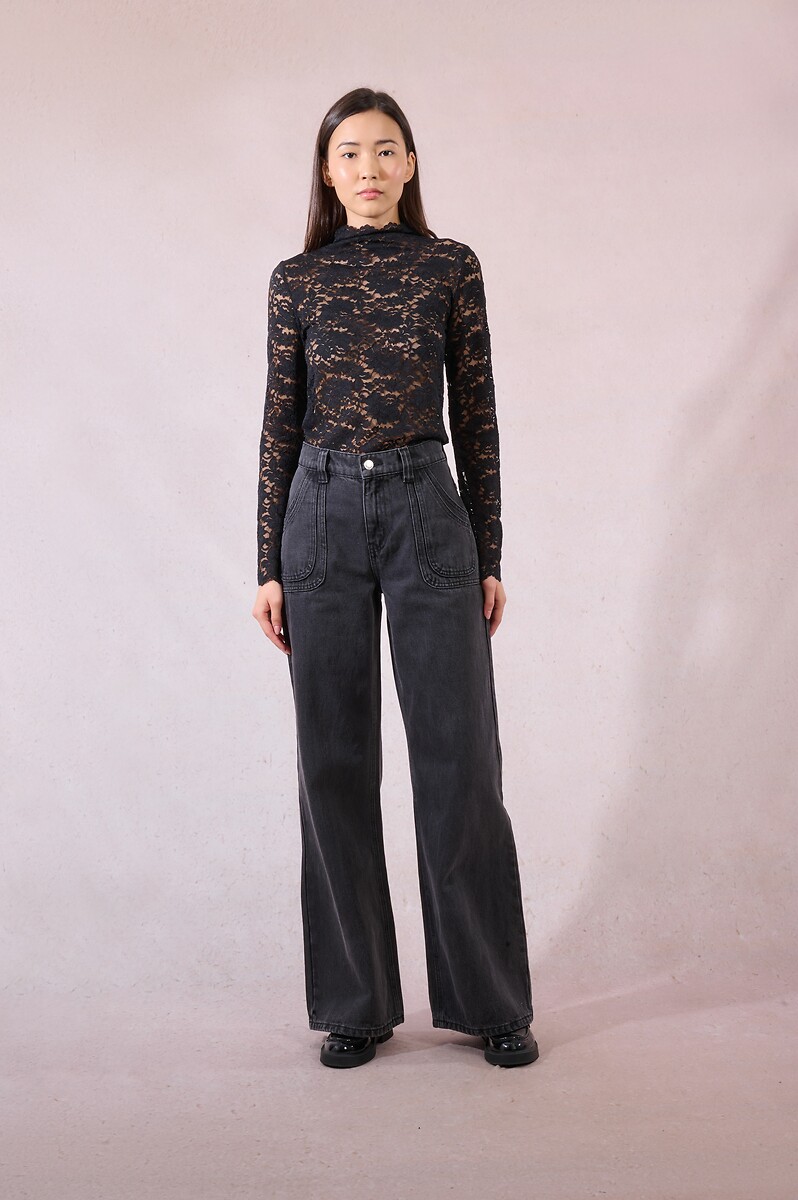 MOLLY BRACKEN<br>Calça jeans de perna larga, crua e acolchoada