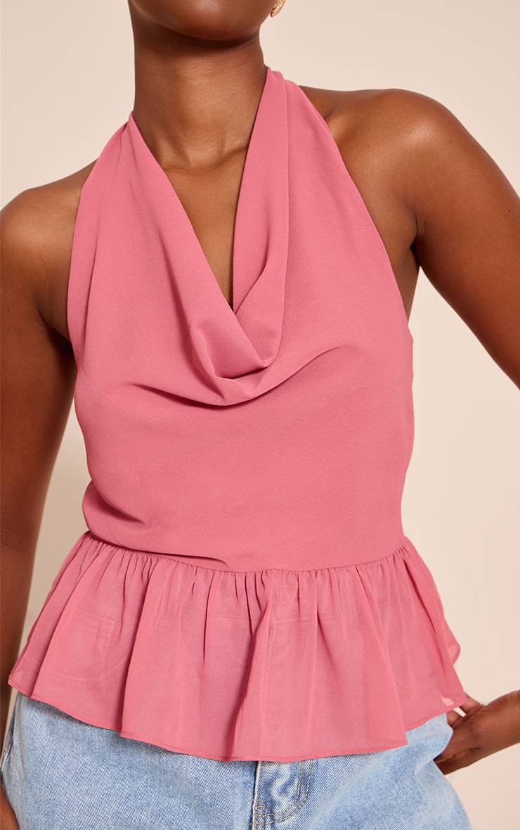 Blush Rose Top Col Bénitier À Encolure Dos-nu En Mousseline Avec Ourlet Péplum