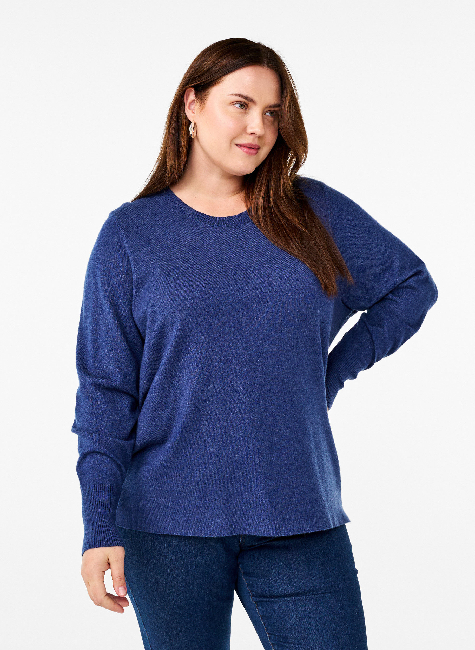 FLASH - Strikbluse med rund hals