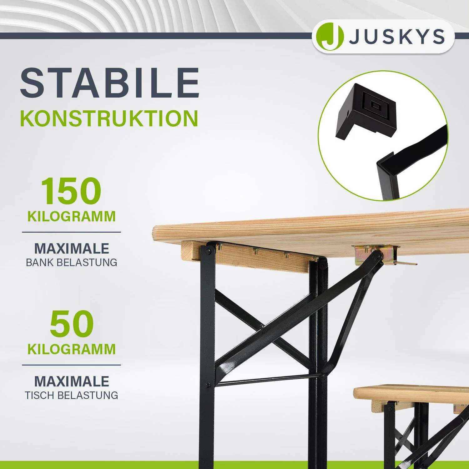 Juskys Bierzeltgarnitur Bichl 3-teilig klappbar - Gartenmöbel-Set aus 1 Biertisch + 2 Bierbänke