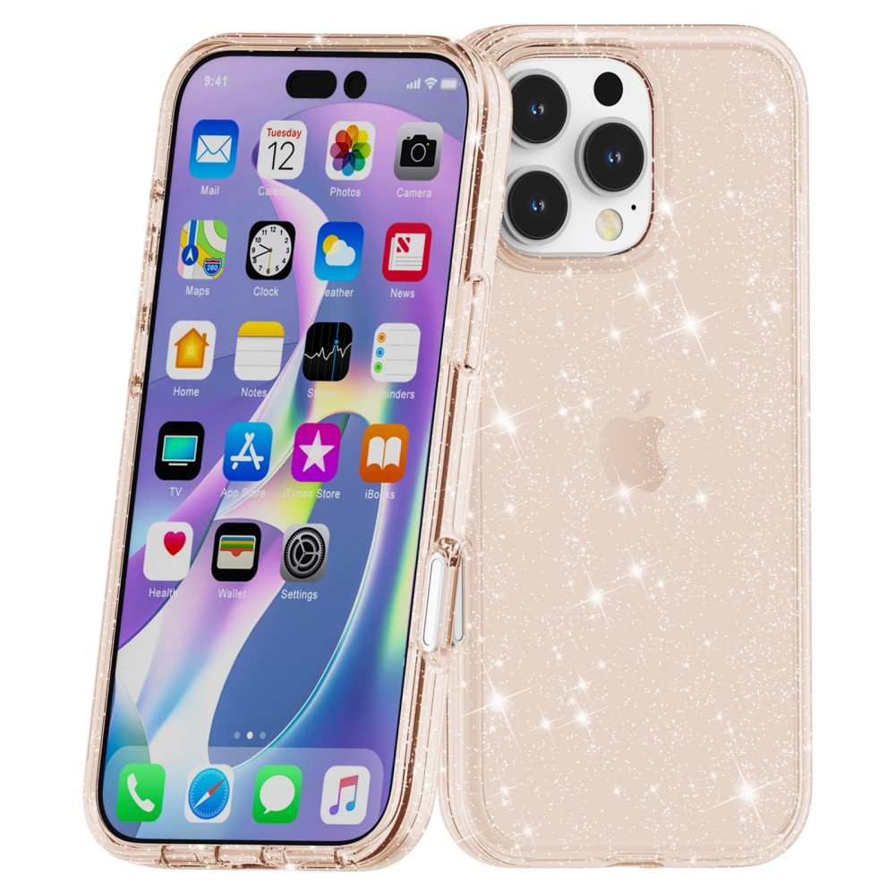 iPhone 16 Pro Max Hybrid Hardcase Schutzhülle im Glitzer Design - Gold / Transparent