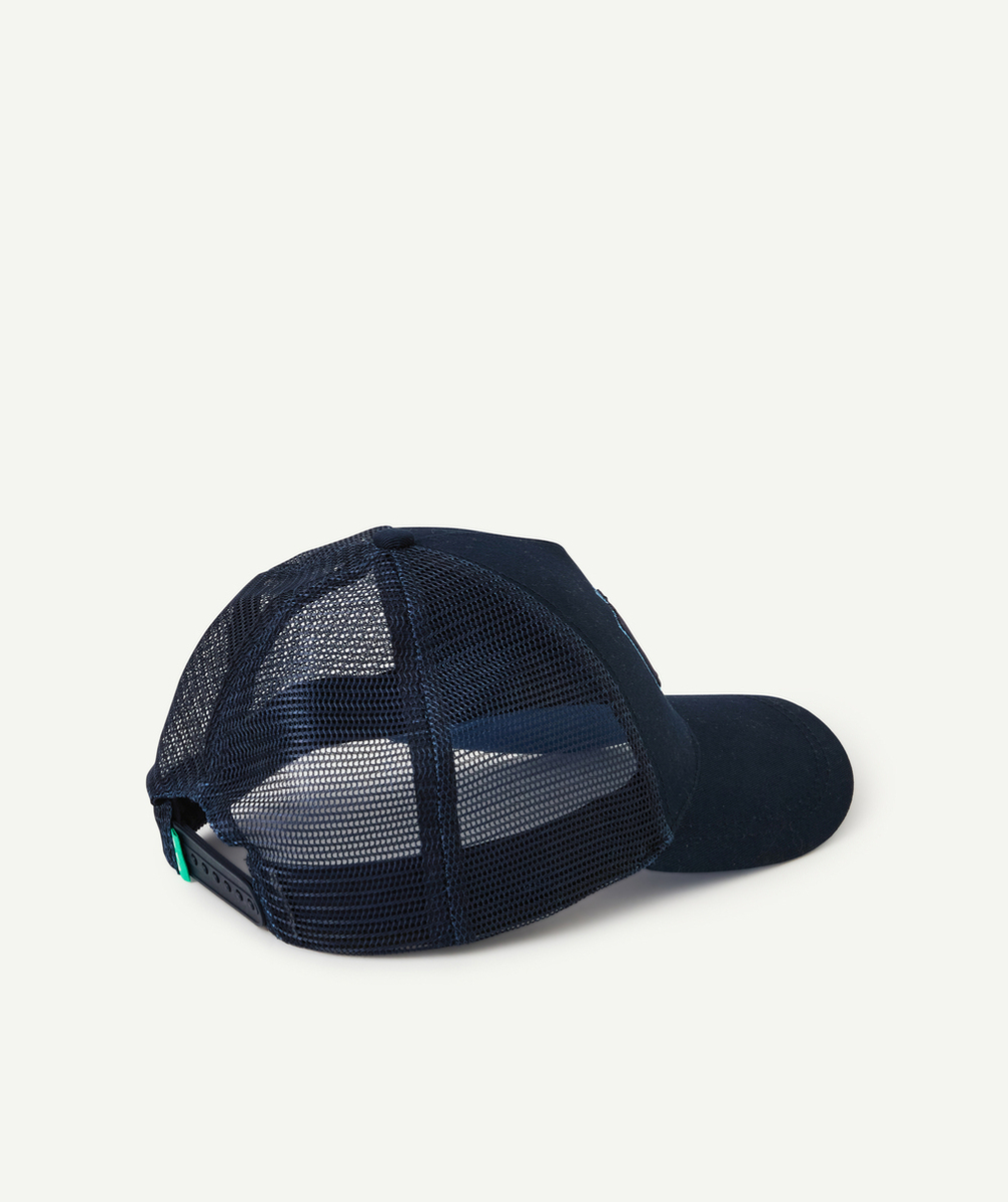 casquette garçon avec filet bleu marine et message brodé
